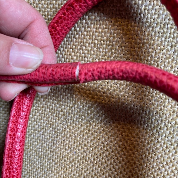 JP Tod's Handbag genuine red leather, suede lining, 2 handles, brass feet. Italy - Picture 13 of 14